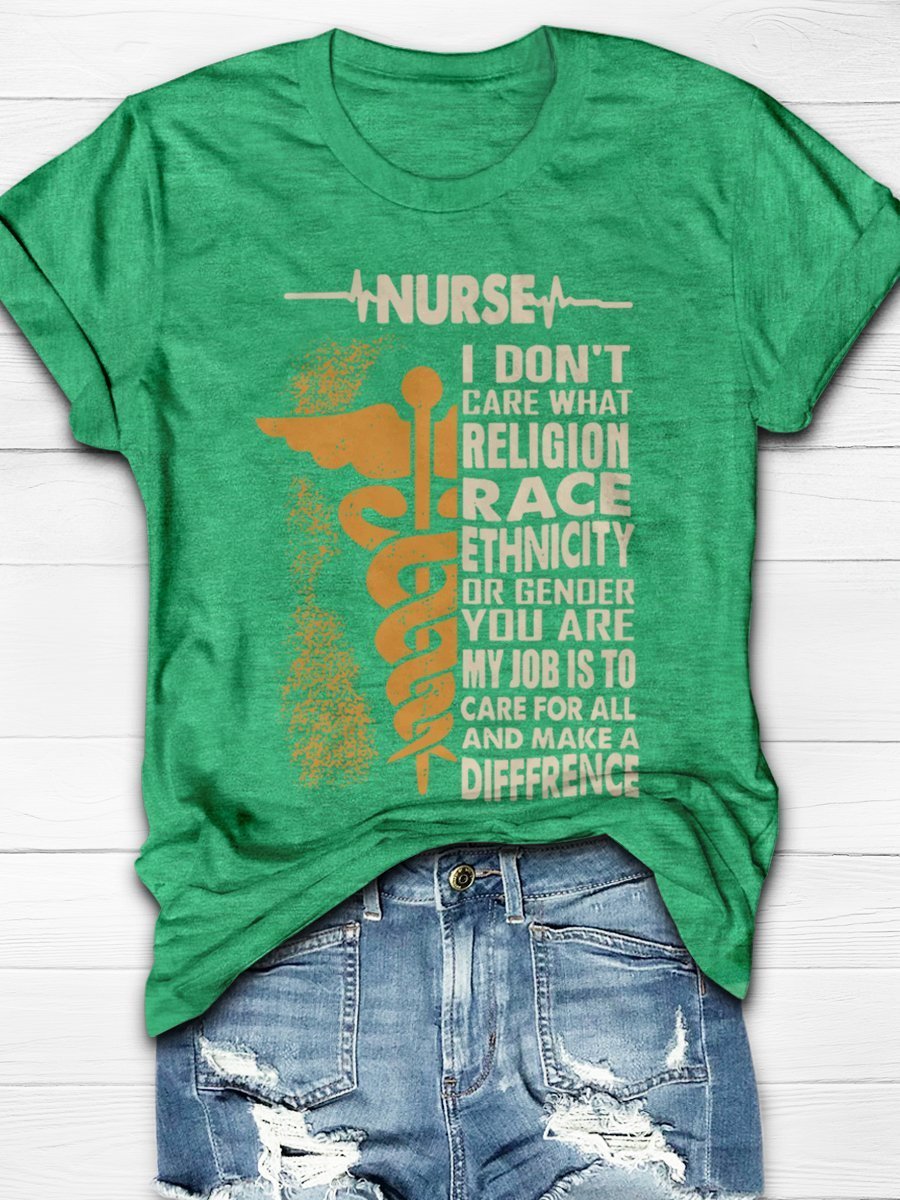 Nurse I Don't Care What Religion Print Short Sleeve T-shirt