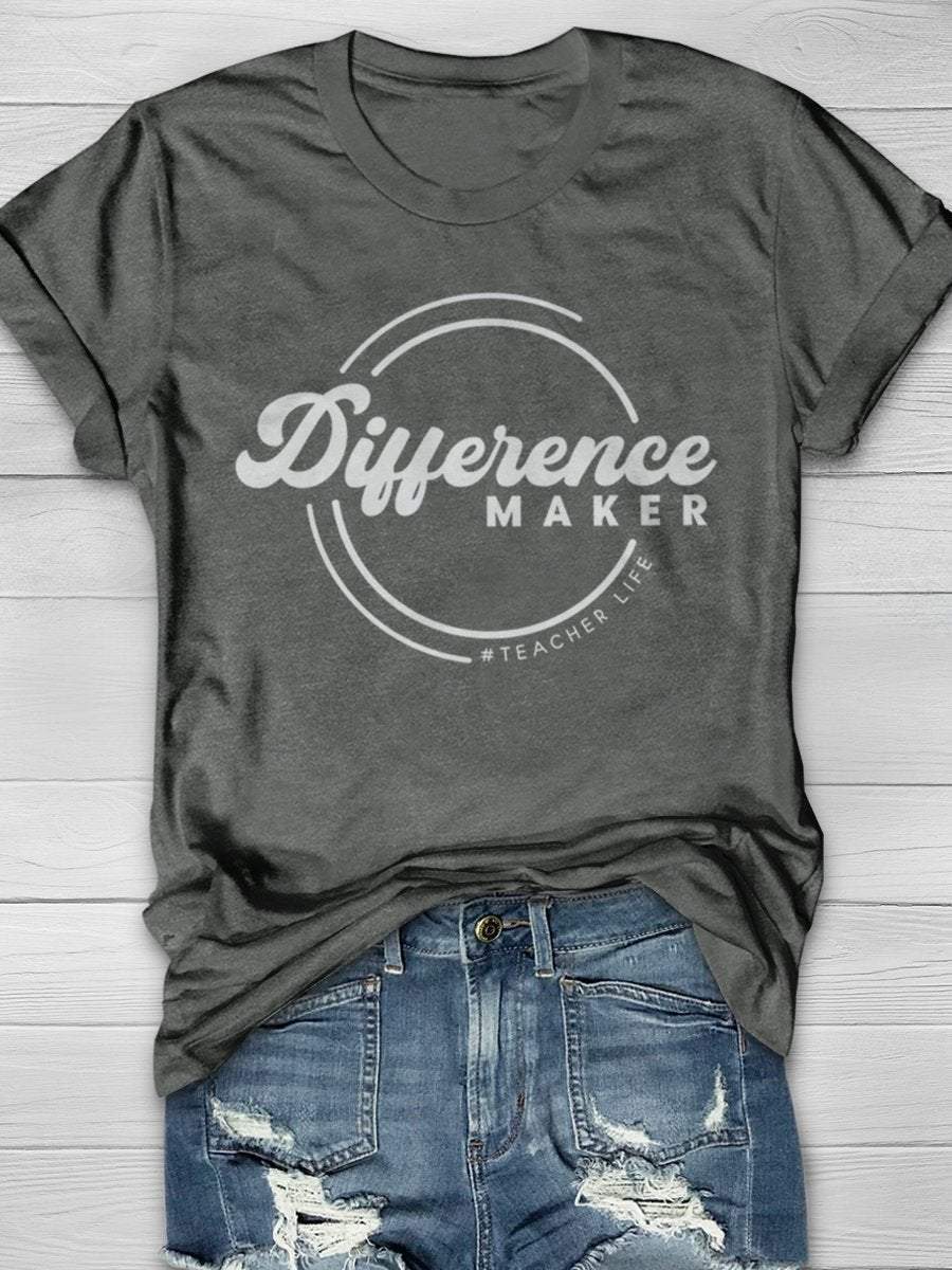 Difference Maker Teacher Life Print Graphic T-shirts