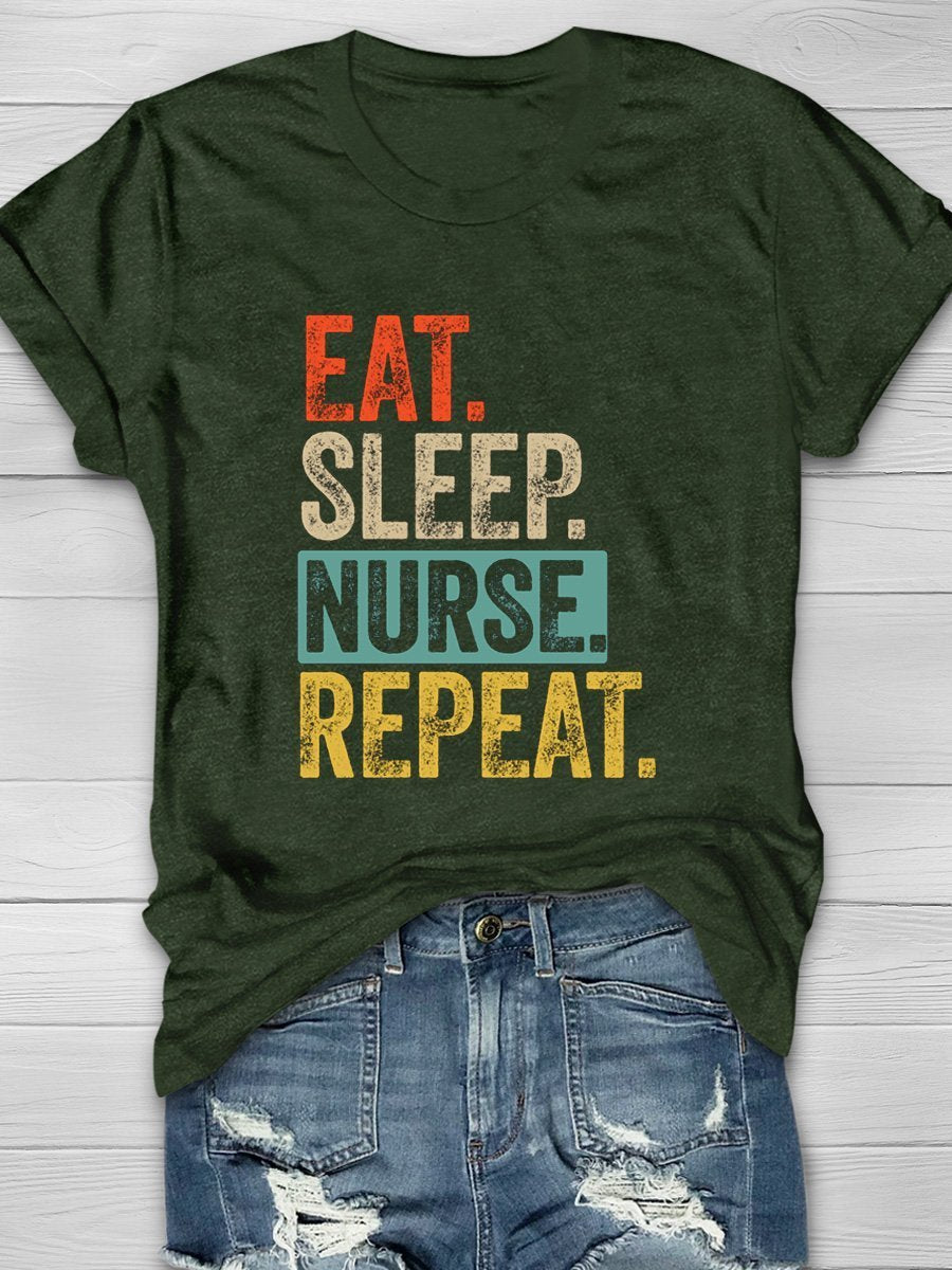 Eat Sleep Nurse Repeat Print Short Sleeve T-shirt