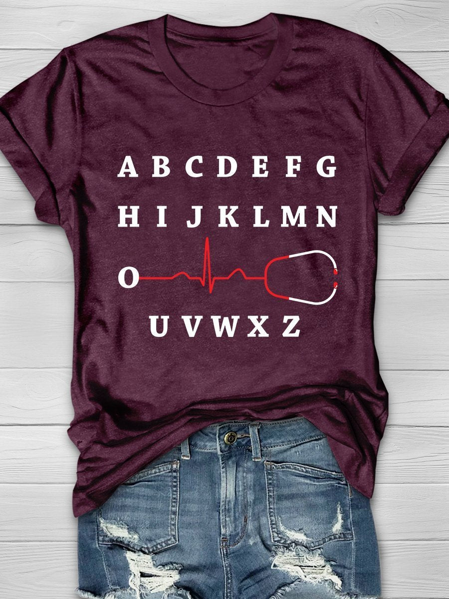 PQRST Nurse Print Short Sleeve T-shirt