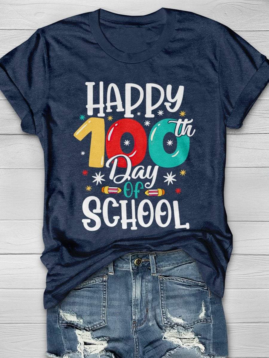 Happy 100 Days School Print Graphic T-shirts