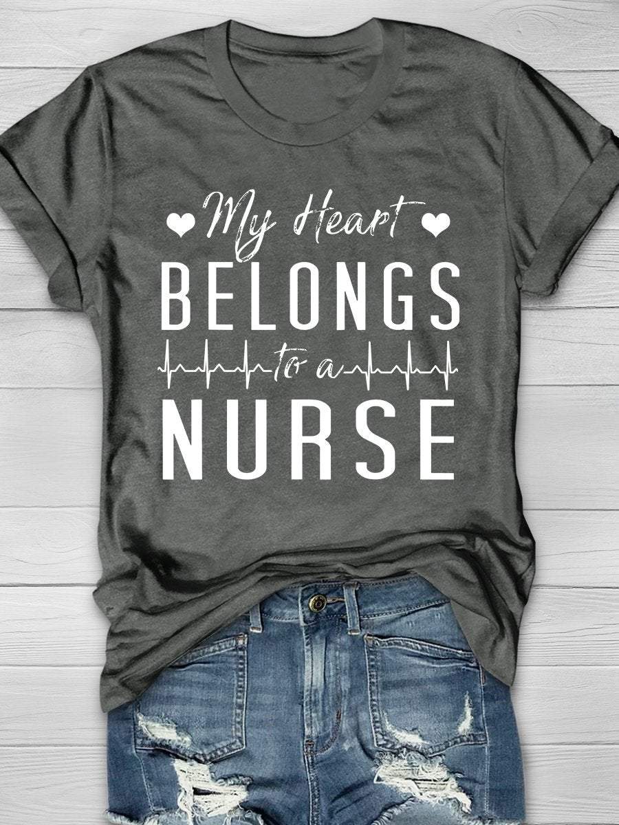 My Heart Belongs To A Nurse Print Short Sleeve T-shirt