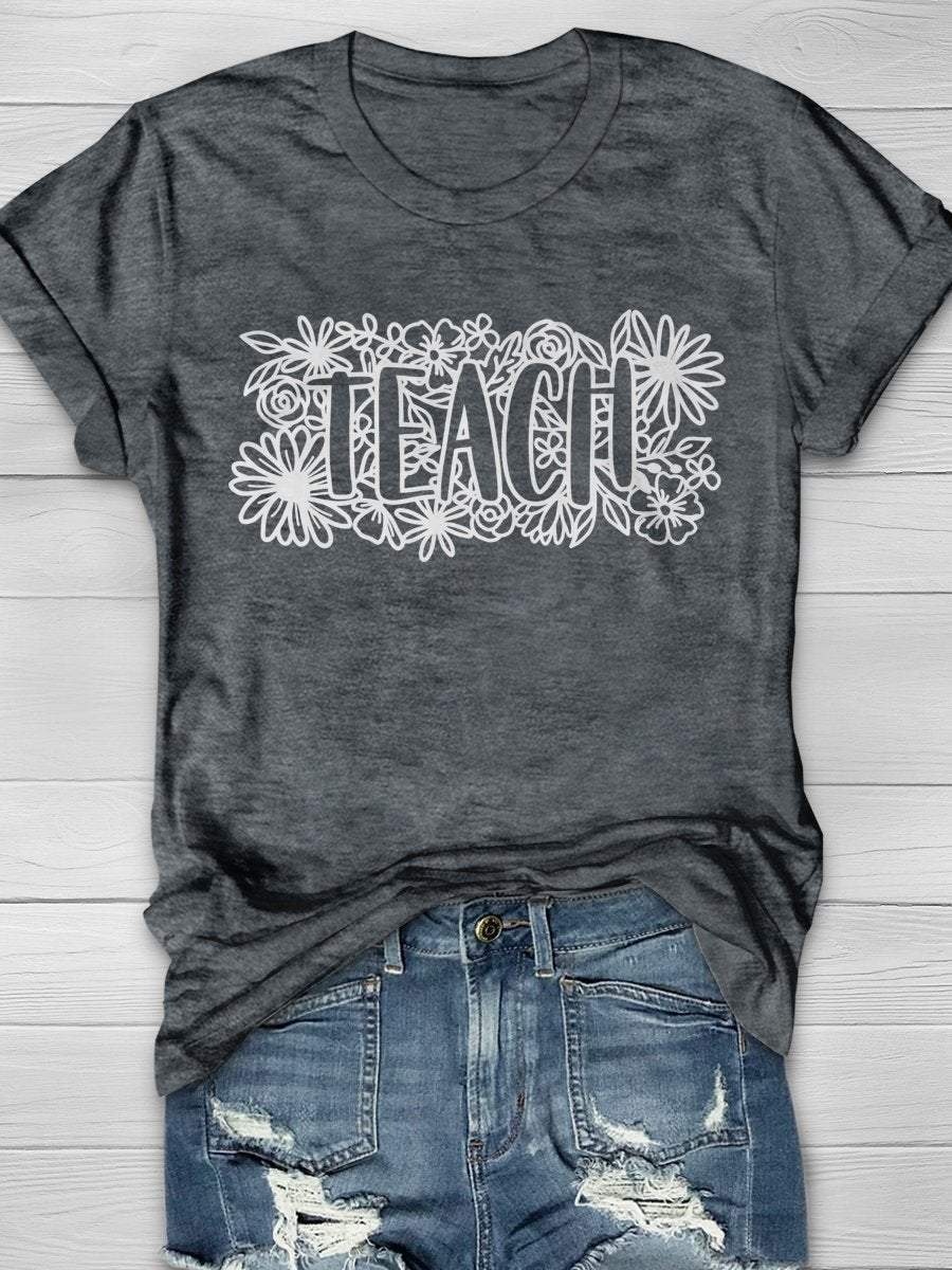 Love Teacher Print Graphic T-shirts