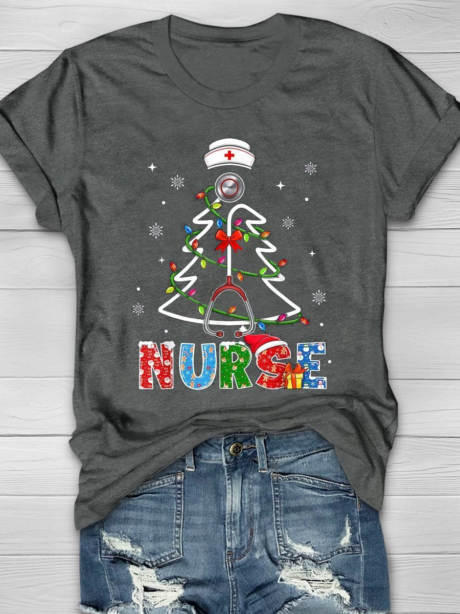 Christmas Nurse Print Short Sleeve T-shirt