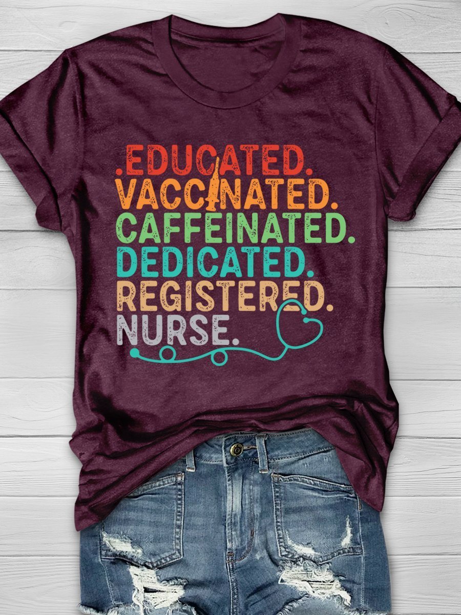 Educated Nurse Print Short Sleeve T-shirt