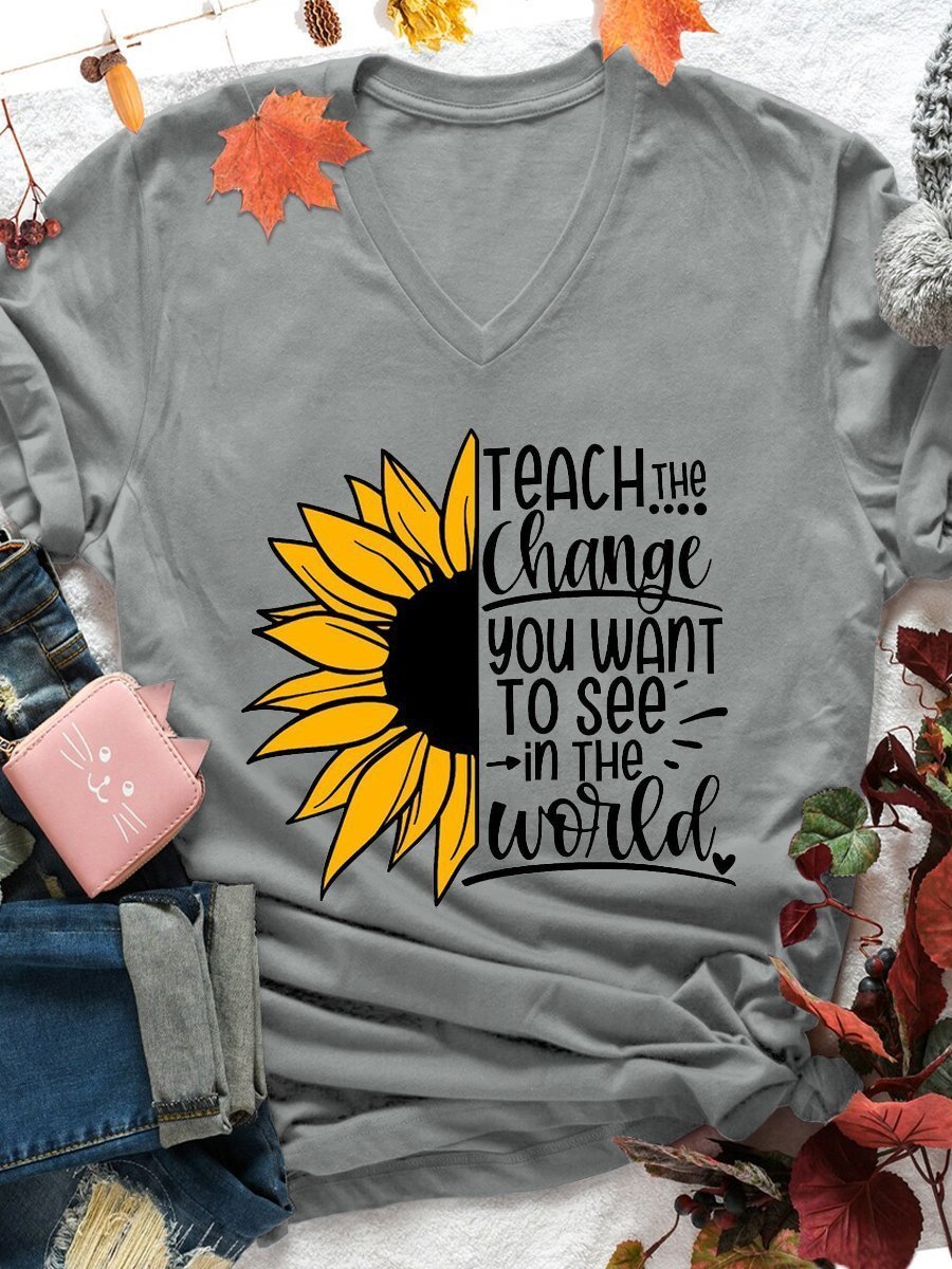 Teach The Change You Want To See Print Graphic T-shirts