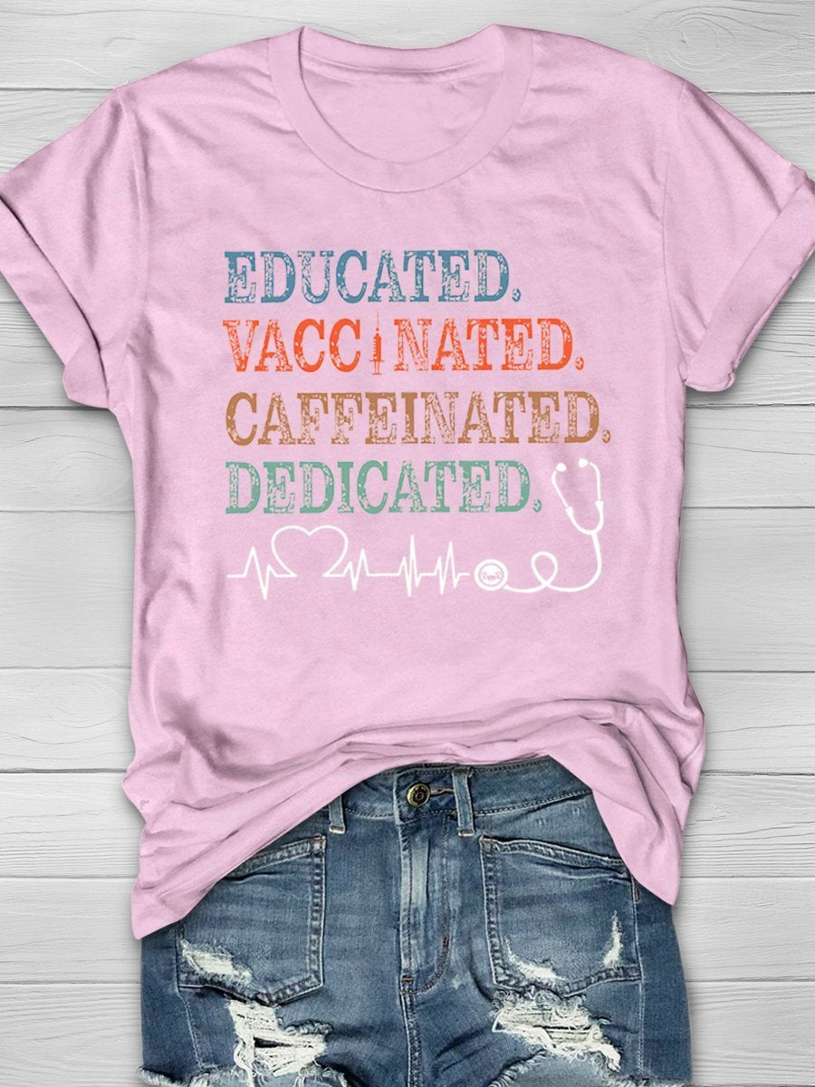 Nurse Vaccinated Print Short Sleeve T-shirt
