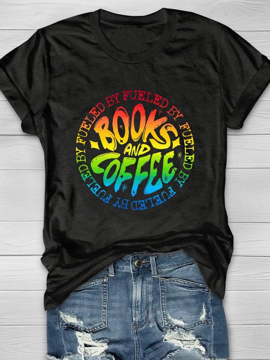 Books And Coffee Print Graphic T-shirts