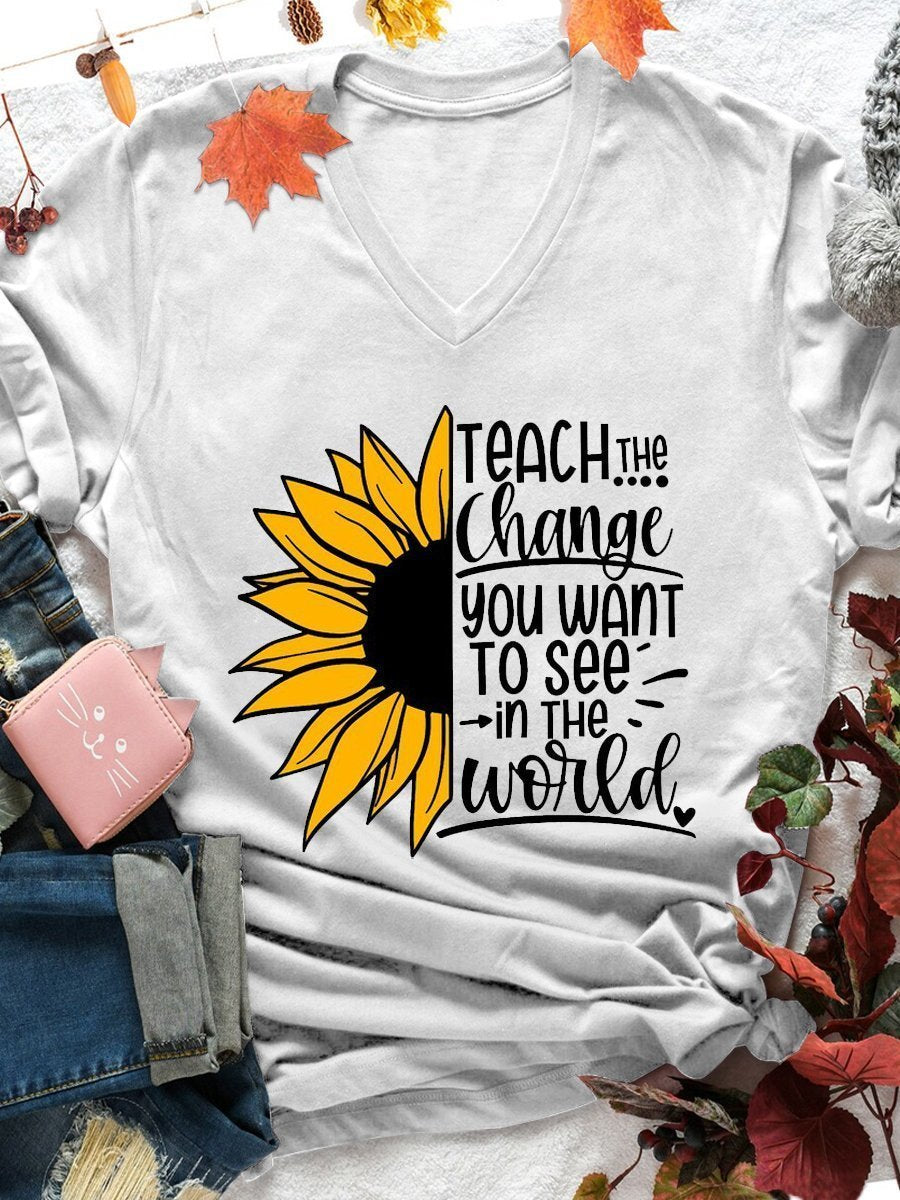 Teach The Change You Want To See Print Graphic T-shirts
