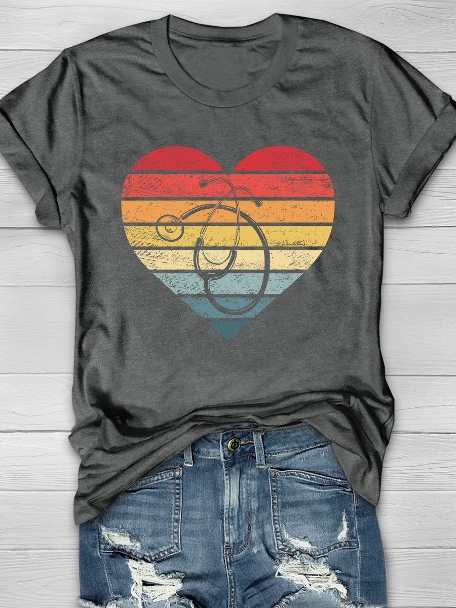 Nurse Heart Print Short Sleeve T-shirt