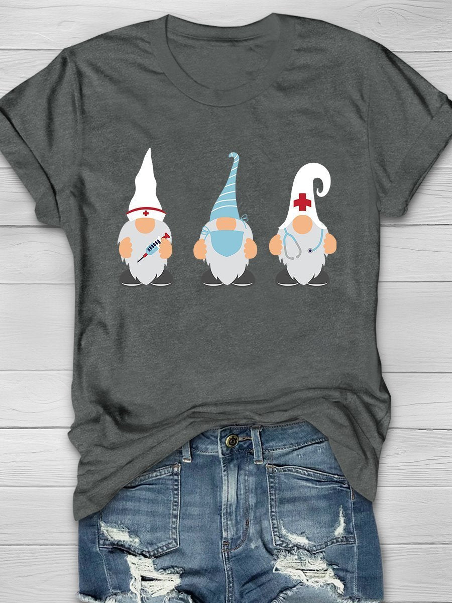 Gnomes Nurse Print Short Sleeve T-shirt