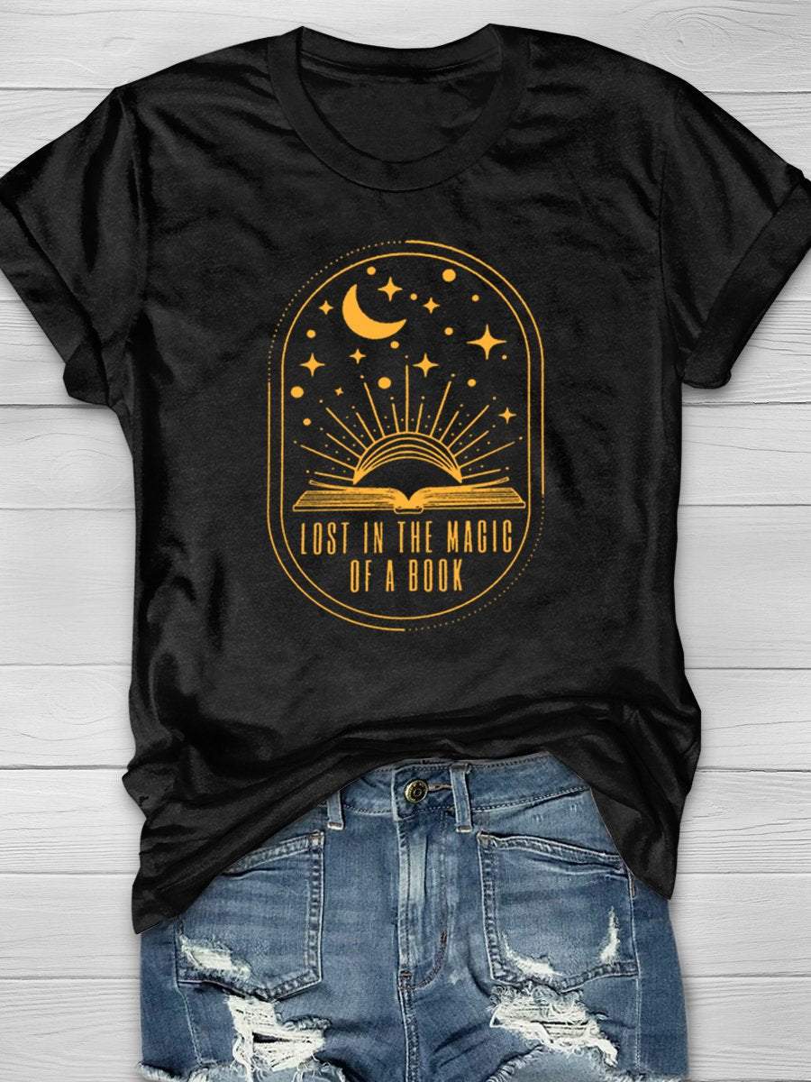 Lost In The Magic Of A Book Print Graphic T-shirts