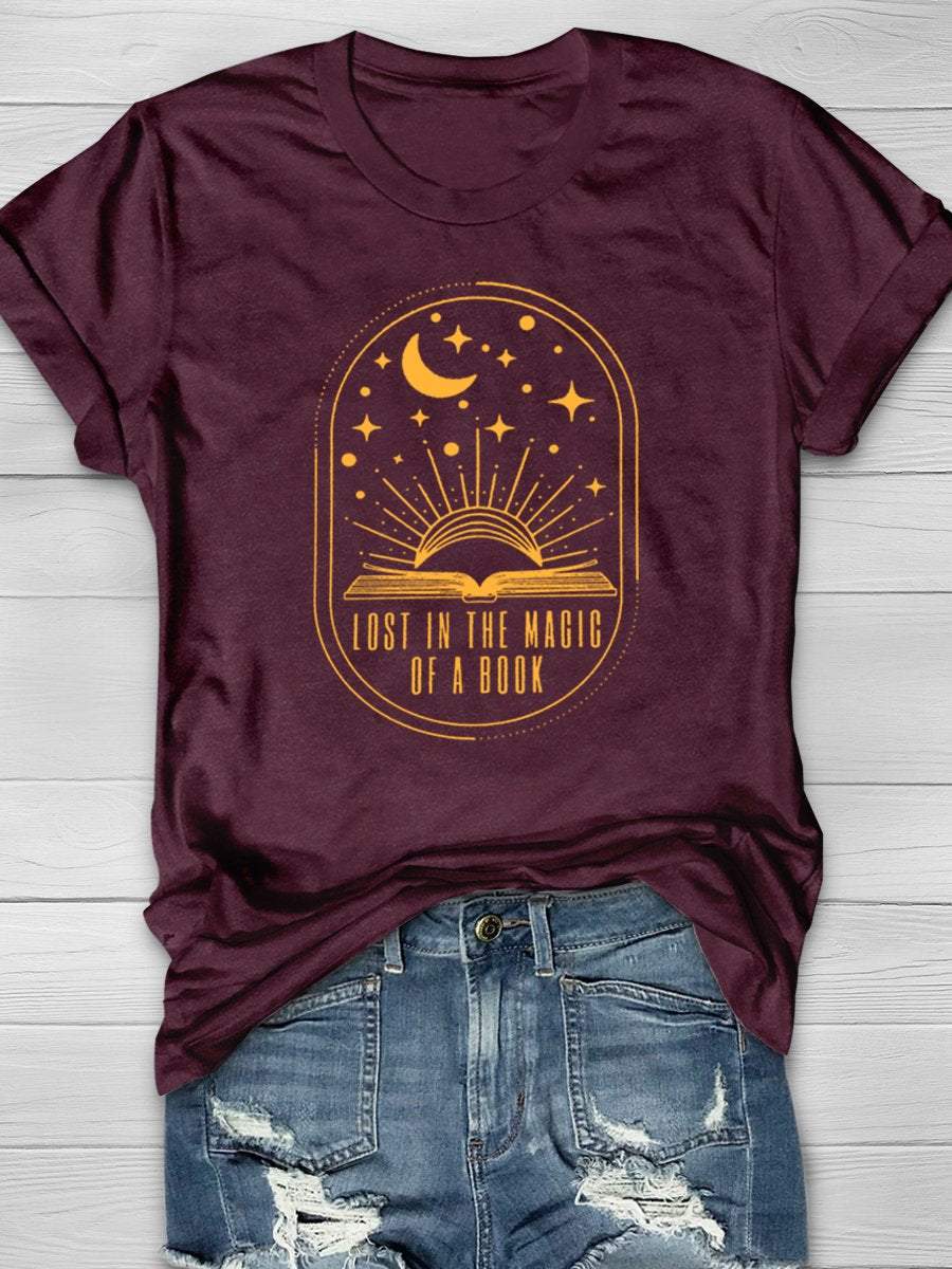 Lost In The Magic Of A Book Print Graphic T-shirts