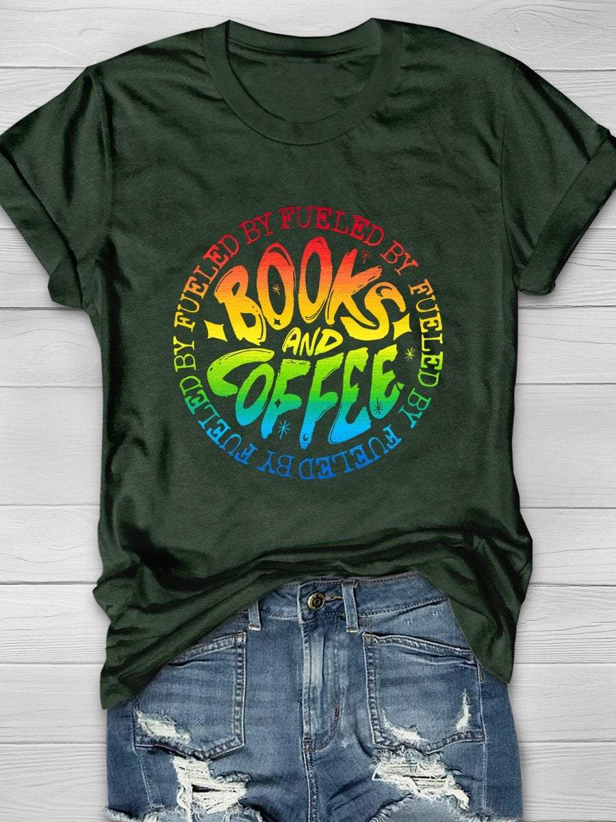 Books And Coffee Print Graphic T-shirts