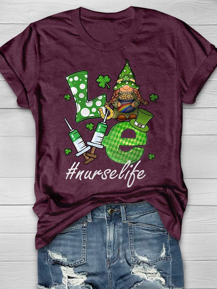 Love Nurselife Print Short Sleeve T-shirt