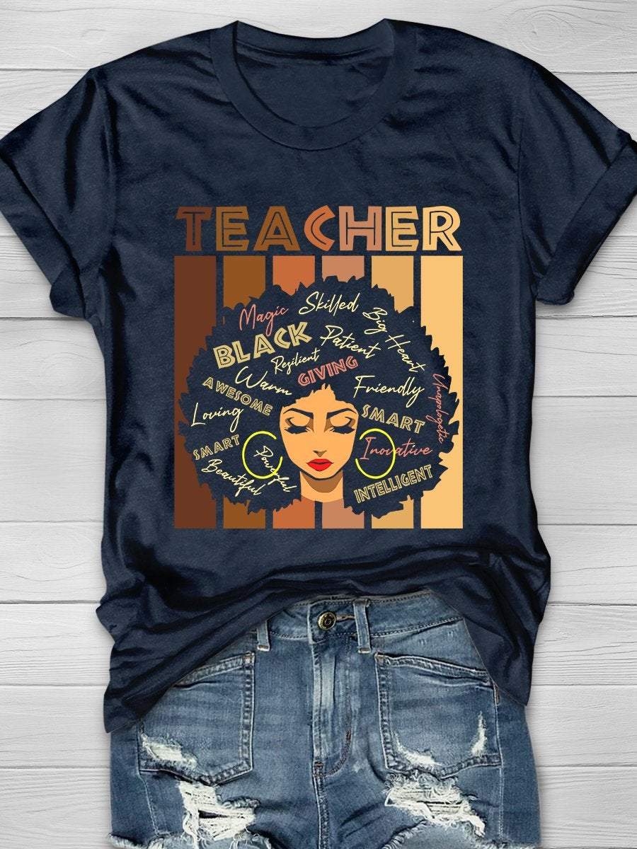 Black Smart Teacher Print Graphic T-shirts