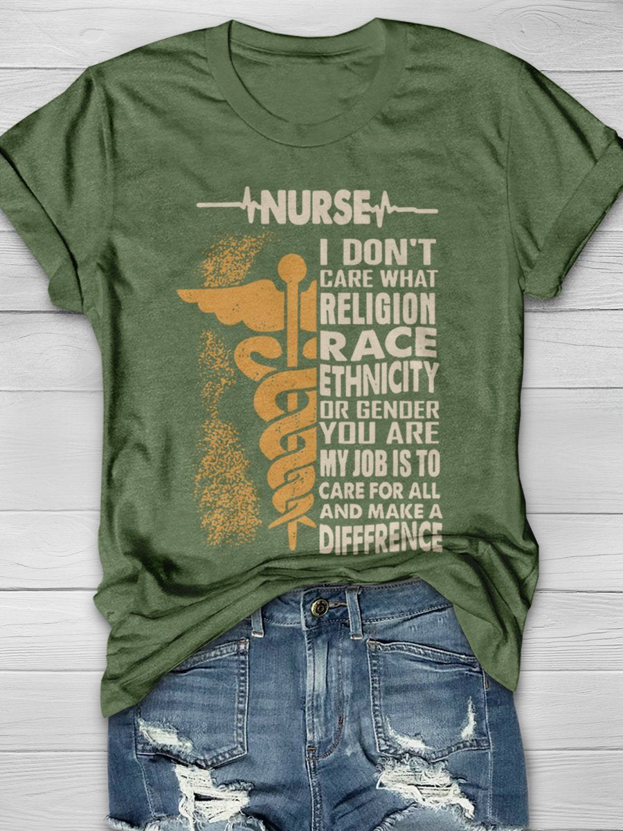 Nurse I Don't Care What Religion Print Short Sleeve T-shirt