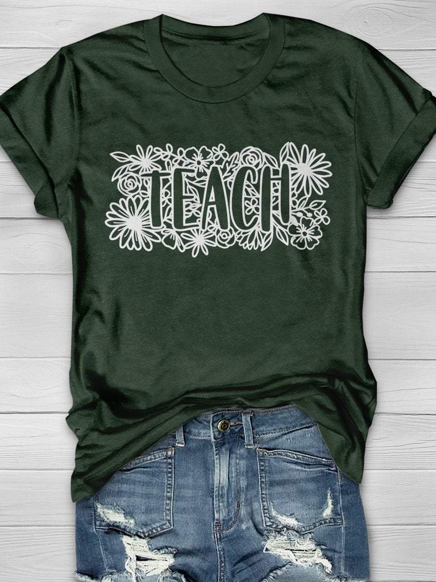 Love Teacher Print Graphic T-shirts