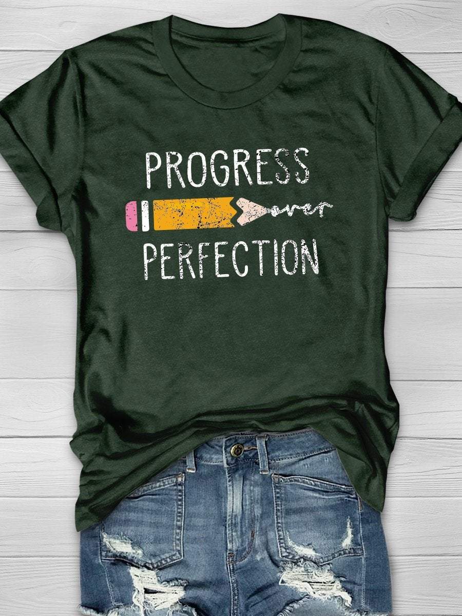 Progress Over Perfection Print Graphic T-shirts