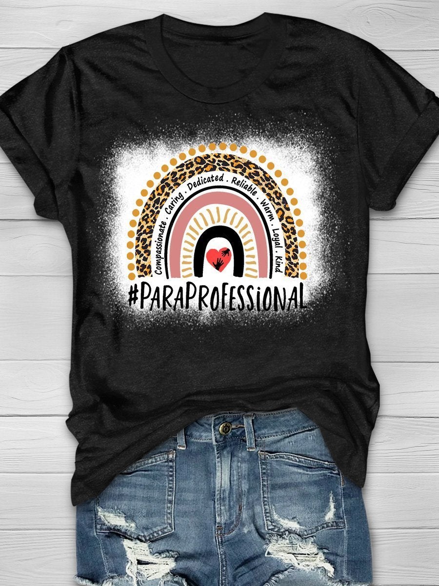 Paraprofessional Leopard Rainbow Teacher Print Graphic T-shirts