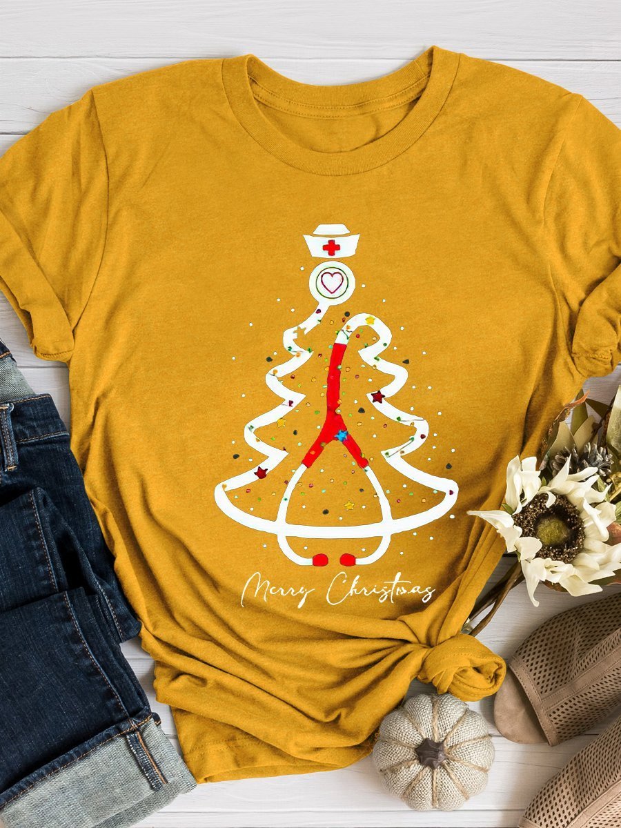 Christmas Nurse Print Short Sleeve T-shirt