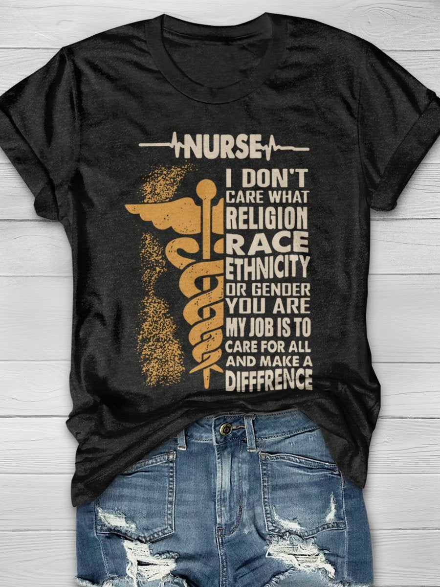 Nurse I Don't Care What Religion Print Short Sleeve T-shirt