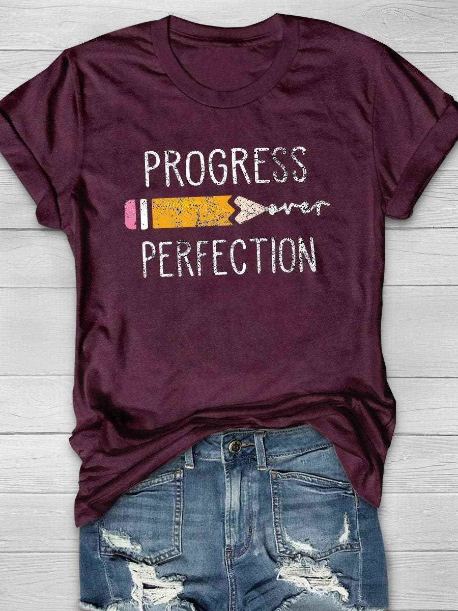 Progress Over Perfection Print Graphic T-shirts