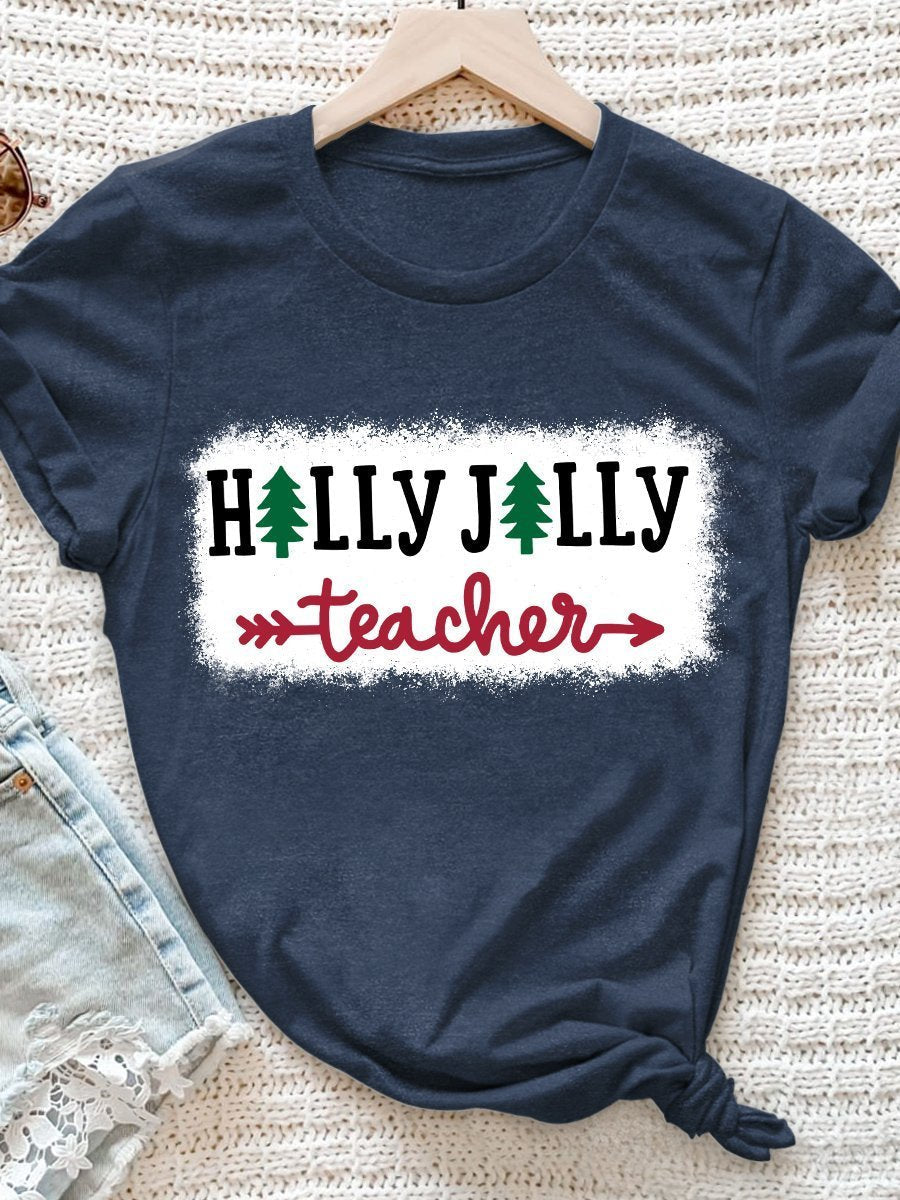 Holly Jolly Teacher Print Graphic T-shirts