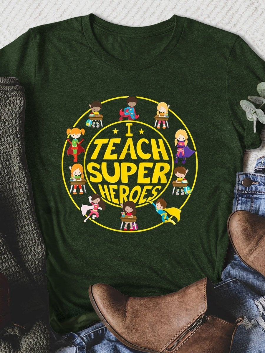 I Teach Super Heros Print Graphic T-shirts
