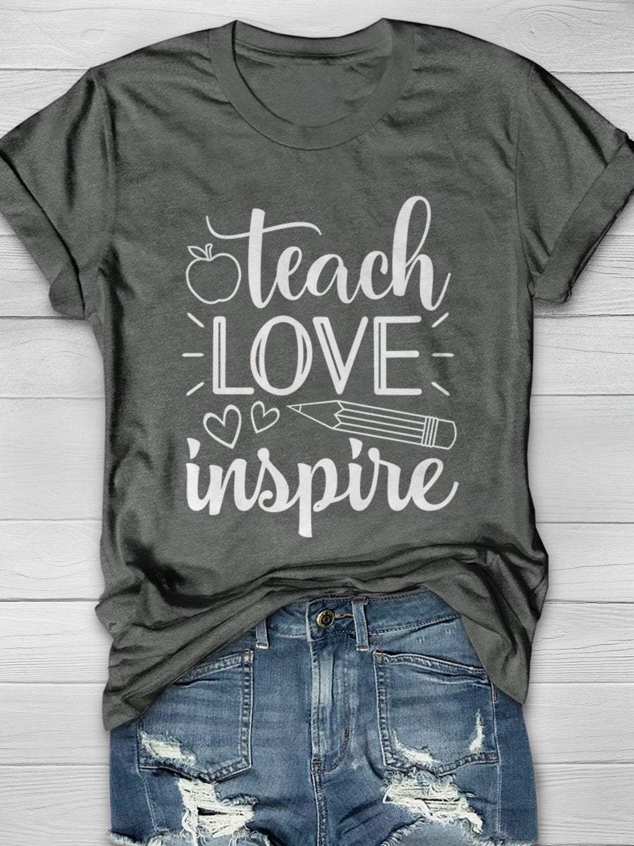 Teacher Love Inspire Teacher Print Graphic T-shirts