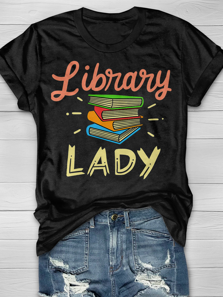 Library Lady Print Graphic T-shirts