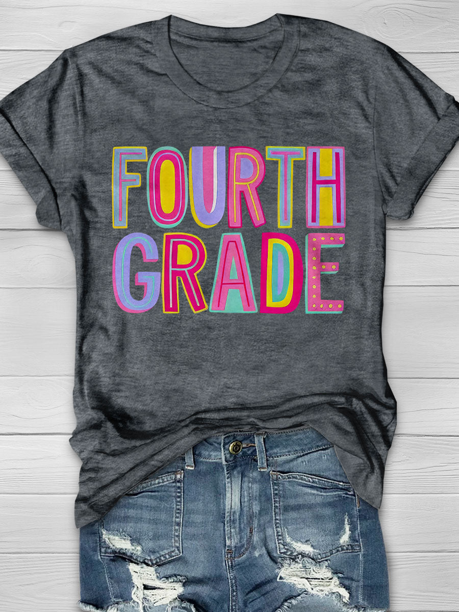 Fourth Grade Rainbow Print Short Sleeve T-shirt