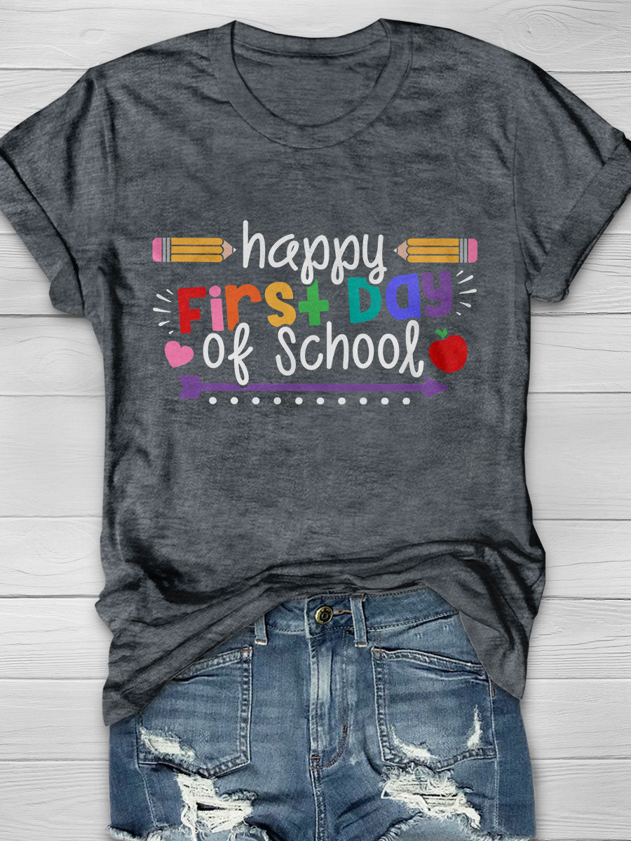 First Day of School Print Short Sleeve T-shirt