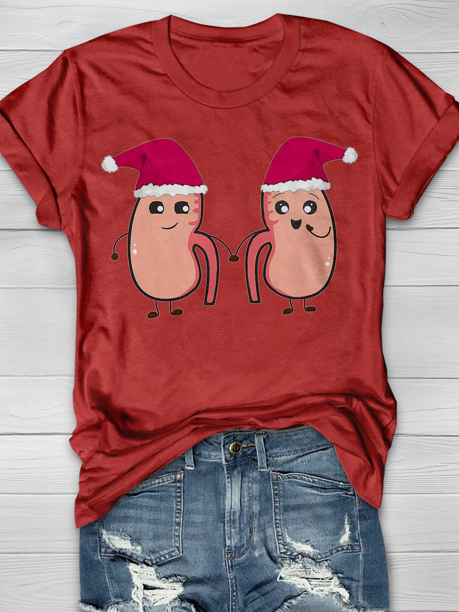 Christmas Kidneys in Red Hats Print Short Sleeve T-shirt