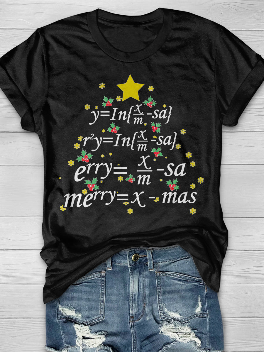 Christmas Math Teacher Tree Print Graphic T-shirts