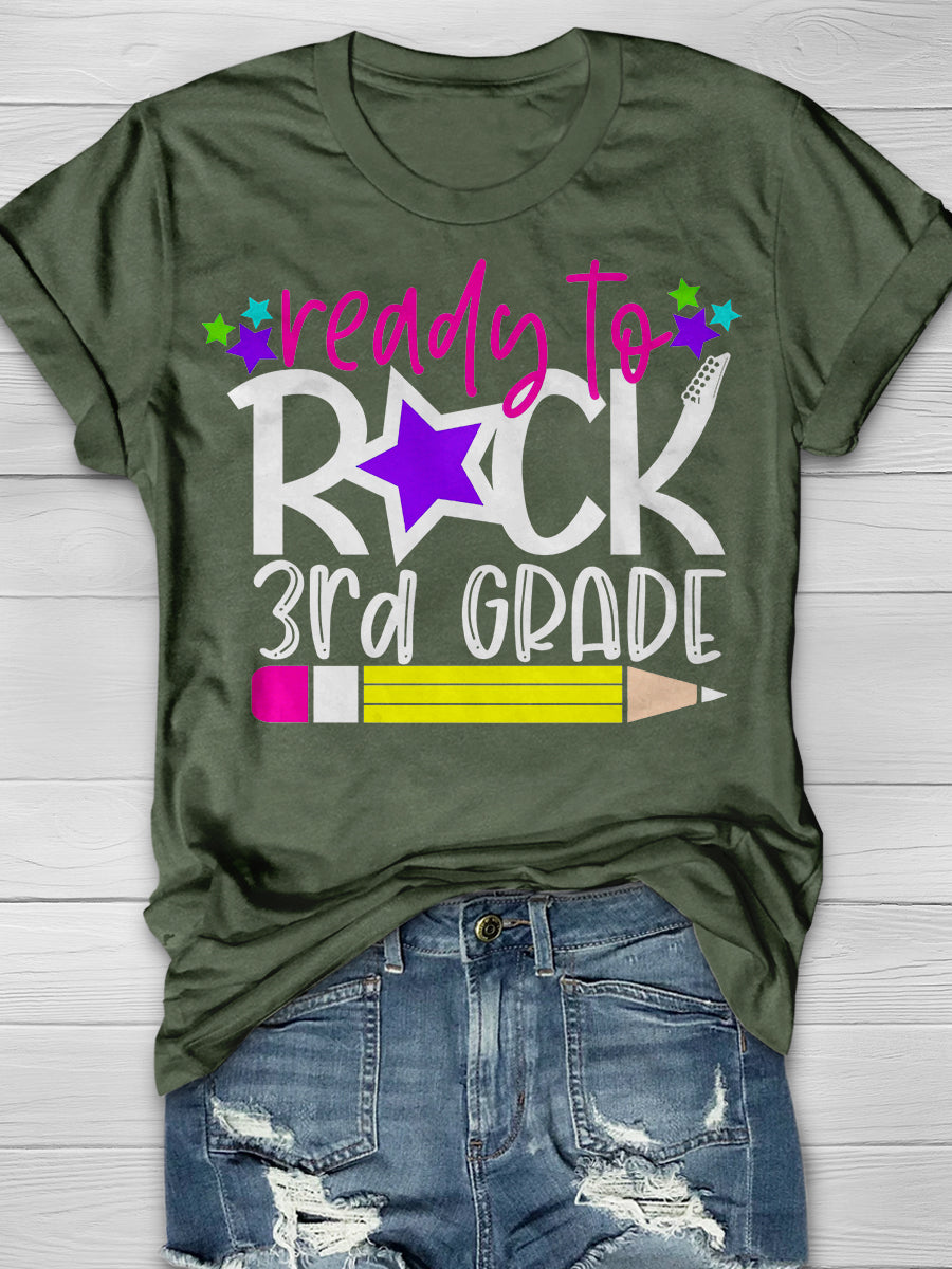 Ready To Rock 3rd Grade Teacher Print Graphic T-shirts