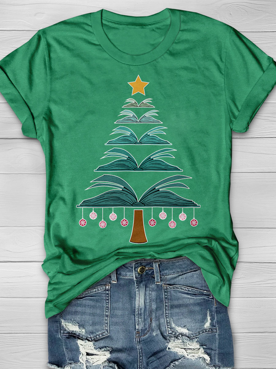 Book Christmas Tree  Print Graphic T-shirts