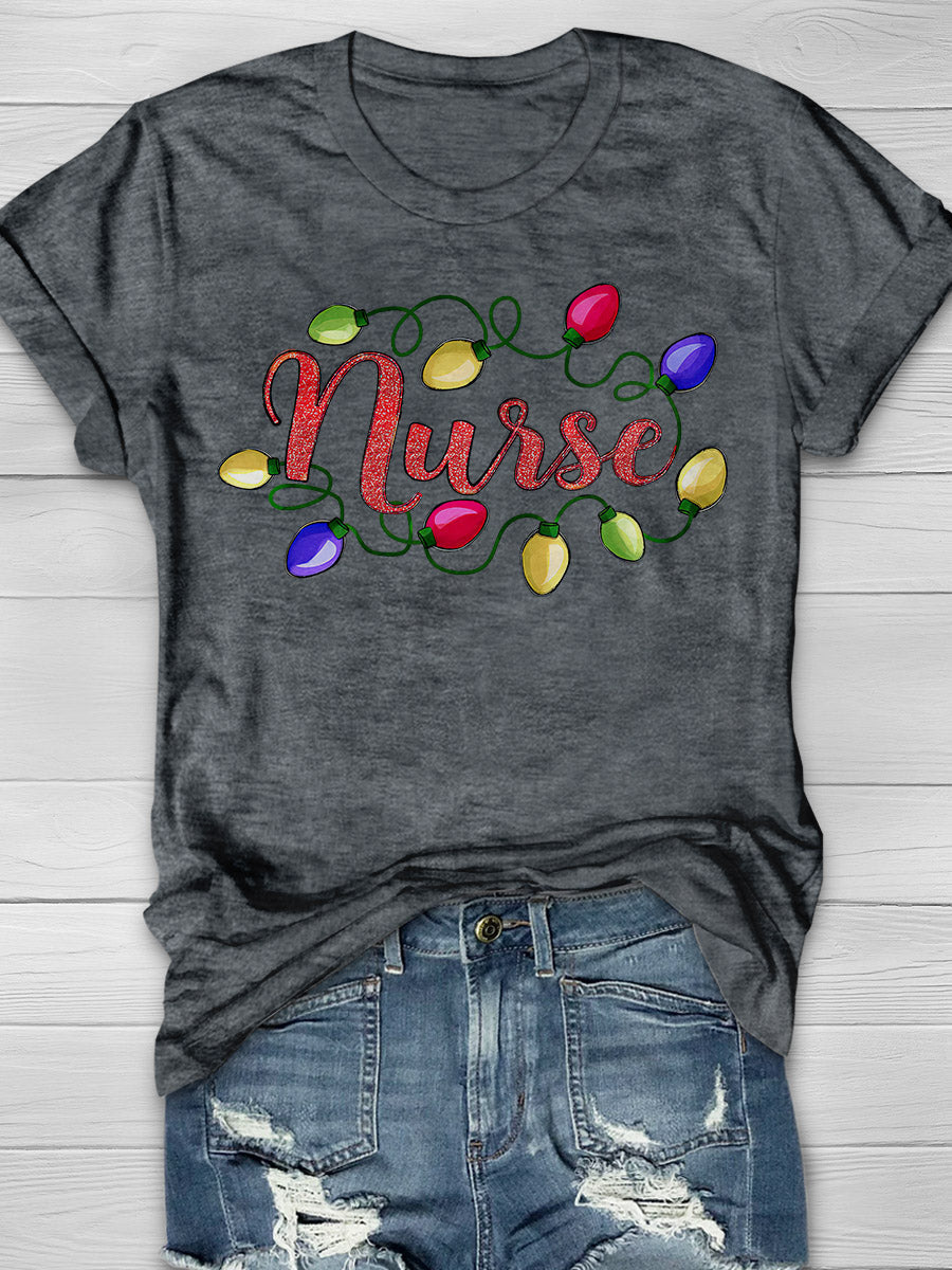 Christmas Nurse Print Short Sleeve T-shirt