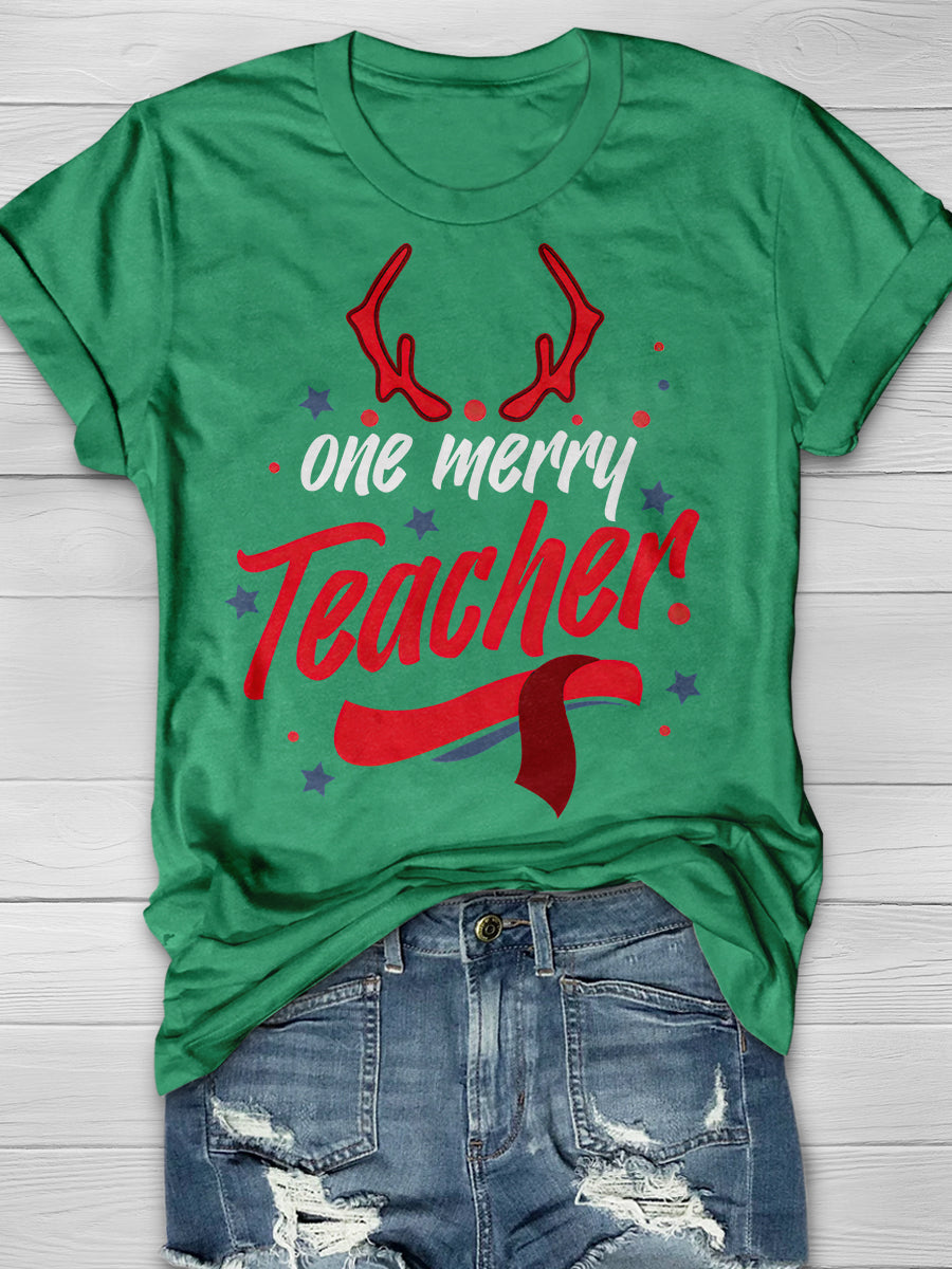 One Merry Teacher Print Graphic T-shirts