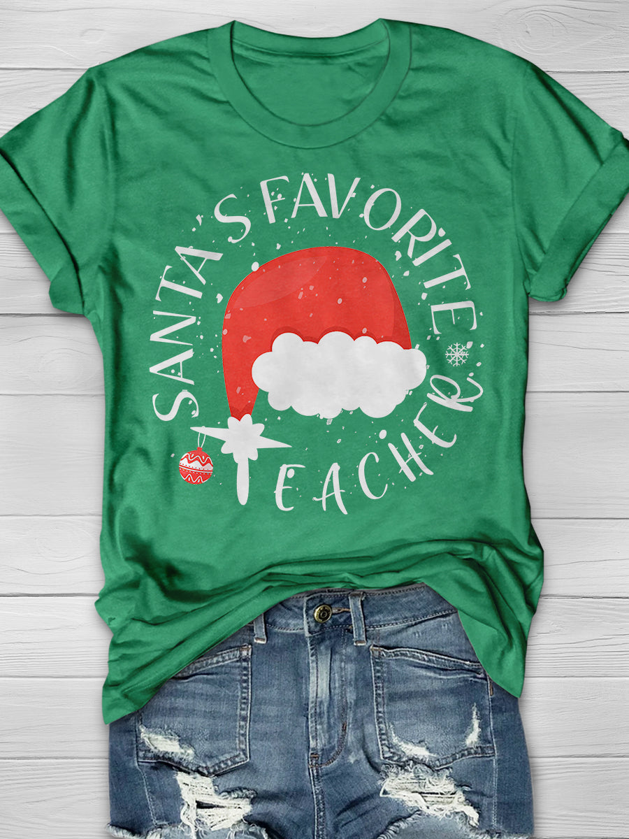 Santa's Favorite Teacher Print Graphic T-shirts