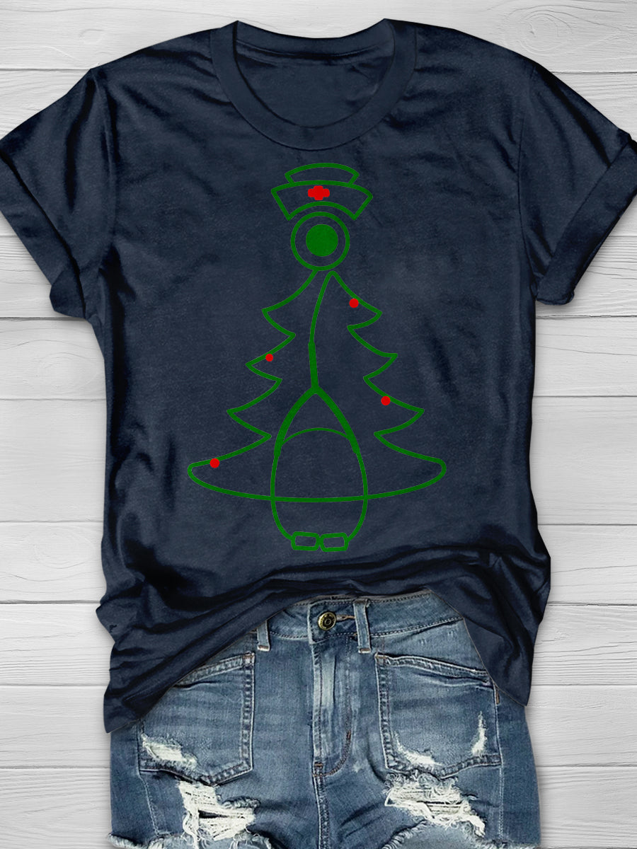 Christmas Stethoscope Tree Print Short Sleeve T-shirt