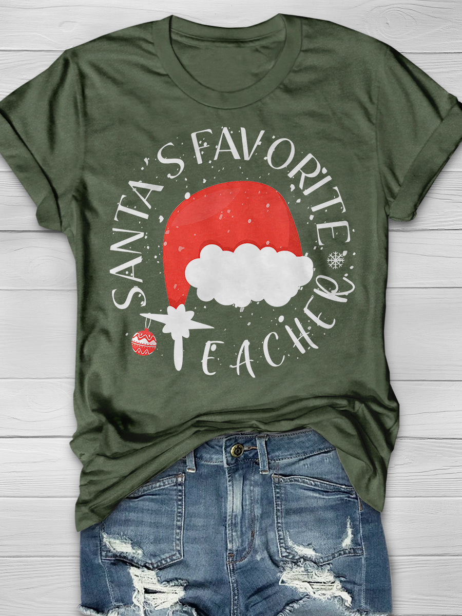 Santa's Favorite Teacher Print Graphic T-shirts