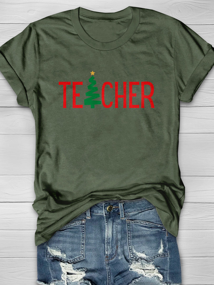 Teacher Christmas Tree Print Graphic T-shirts