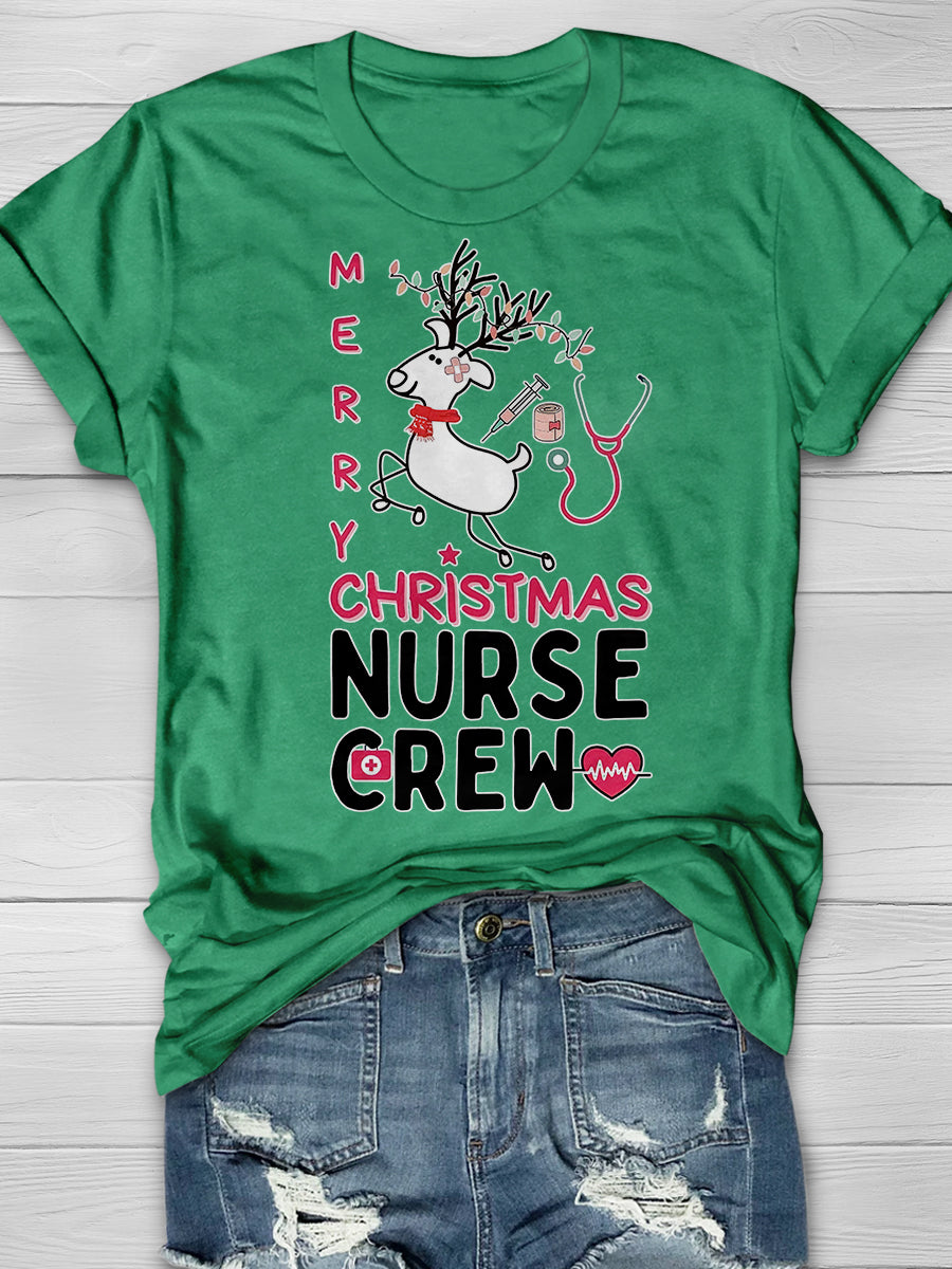 Christmas Nurse Crew Print Short Sleeve T-shirt
