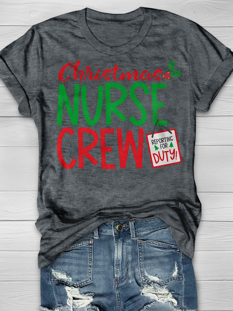 Christmas Nurse Crew Print Short Sleeve T-shirt