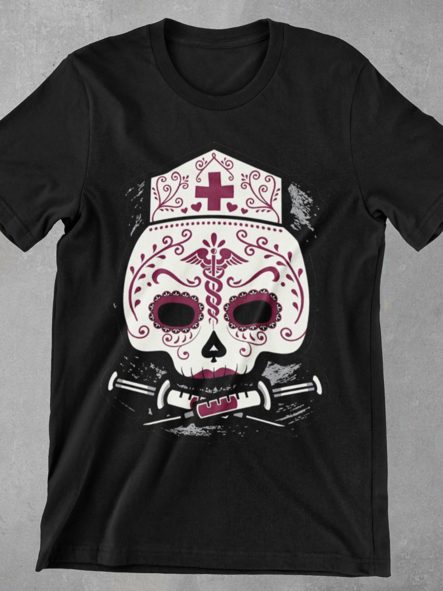 Sugar Skull Nurse Graphic T-shirt