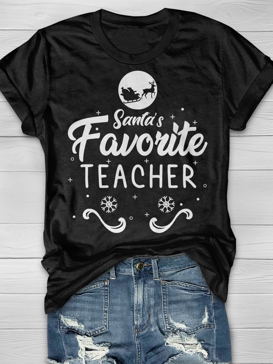 Santa's Favorite Teacher Print Graphic T-shirts