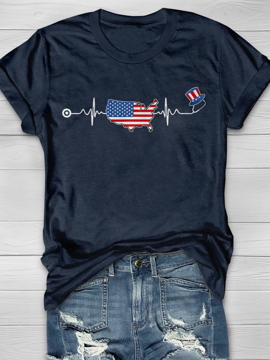 American Nurse 4th Of July Print Short Sleeve T-shirt