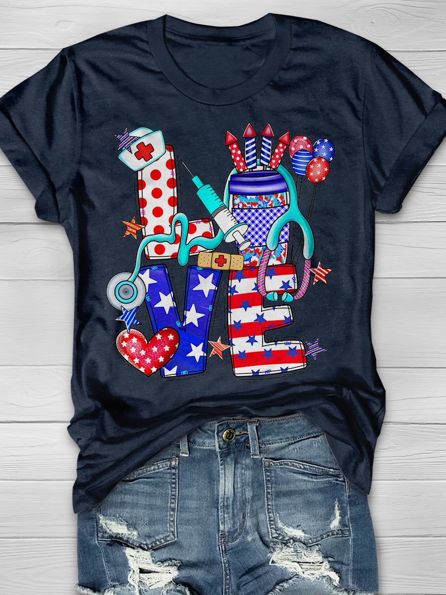 4th July Nurse Print Short Sleeve T-shirt