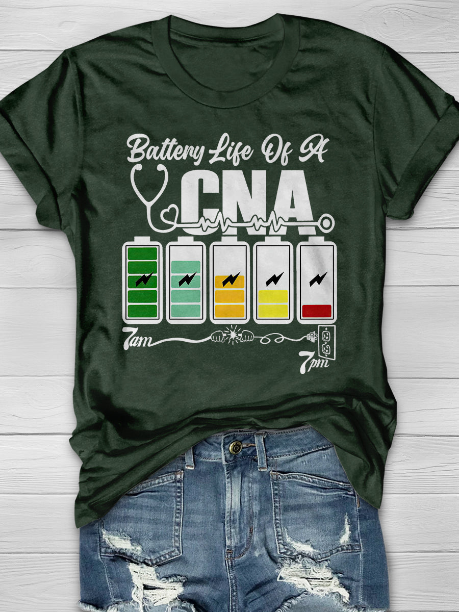 7AM 7PM Battery Life Of A CNA Print Short Sleeve T-shirt